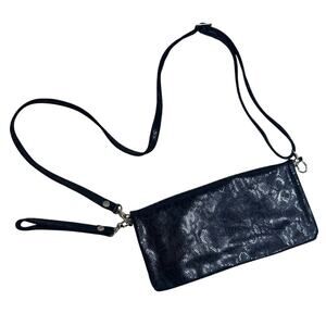 NEW COFI Women's Crystal Genuine Leather Crossbody Clutch Wallet Black Snakeskin